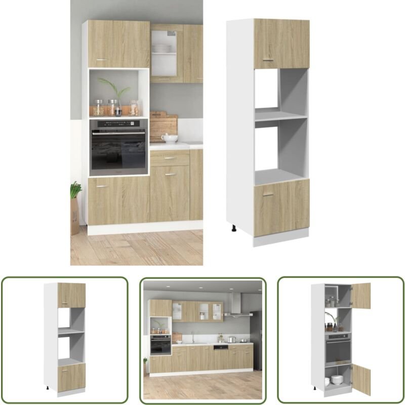 The Living Store - vidaXL Mikrowellenumbauschrank Sonoma-Eiche 60x57x207 cm Holzwerkstoff