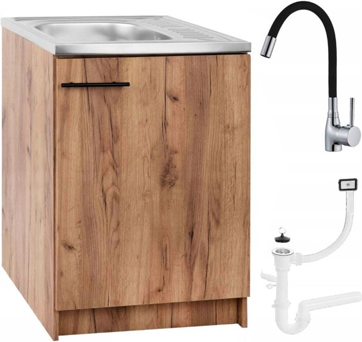 STAMAR Küchenschrank - 60 x 50 cm - Eiche gold - Mit Spüle und beige Wasserhahn - Praktisch und elegant