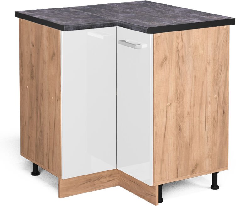 Vicco - Eckunterschrank R-Line, Weiß Hochglanz, 75.6 cm, ap Anthrazit