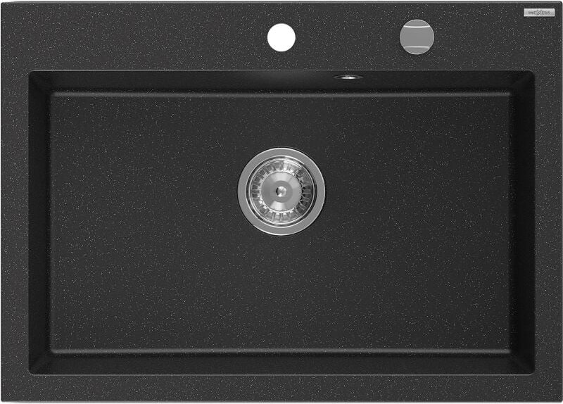 Elix Granitspüle 1-beckig 700 x 500 mm, schwarz/silber Metallic, Chrom Siphon - 6526701005-73 - Mexen