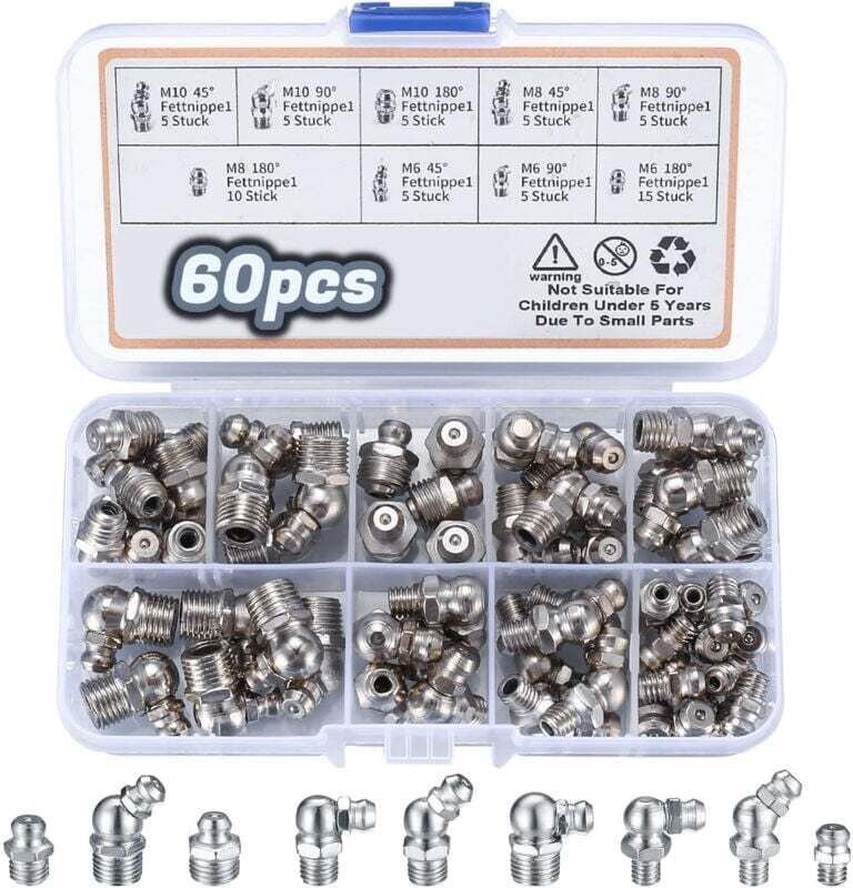 60-teiliges Schmiernippel-Sortiment, Schmiernippel mit Gewinde, M6 M8 M10 Schmiernippel, Außengewinde-Armaturen, gerade/...