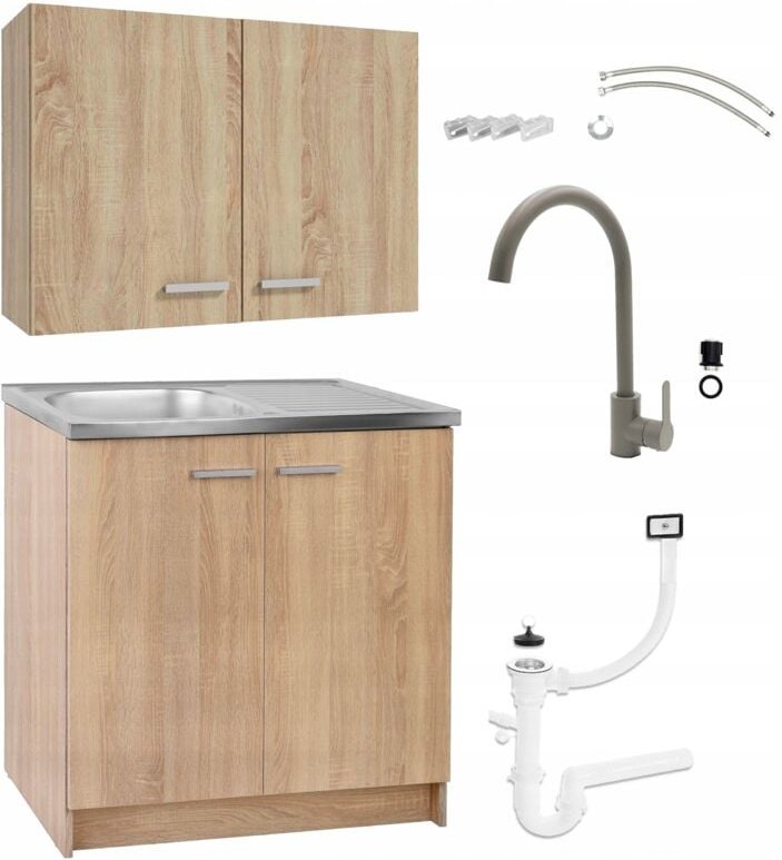 STAMAR Küchenensemble - 80 cm - Sonoma Eiche - Modernes Design - Inklusive Spüle und Armatur