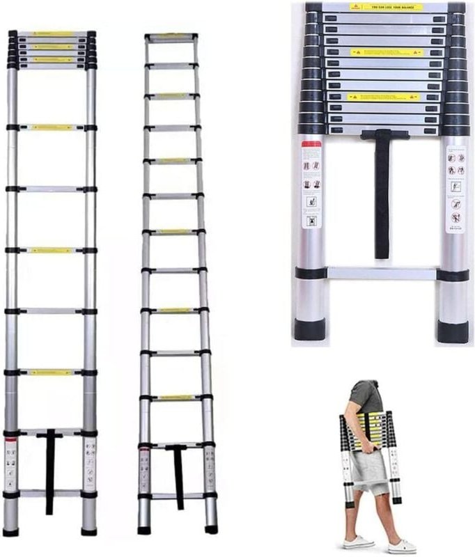 Thumbnail - Lucn - Teleskopleiter, 5 m, Aluminium, klappbar, mit rutschfesten Gummifüßen und Arretiermechanismus, sicher und langleb...