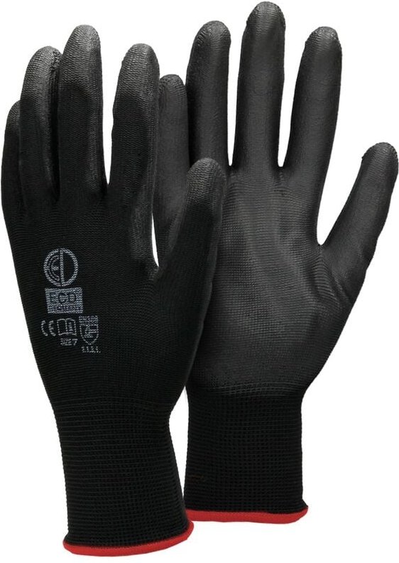 Ecd Germany - 12 Paar Arbeitshandschuhe mit PU-Beschichtung, Größe 7-S, Schwarz, atmungsaktiv, rutschfest, robust, Mecha...