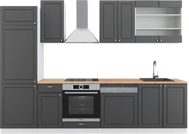 Thumbnail - Vicco - Küchenzeile Fame-Line, Anthrazit-Gold/Weiß, 300 cm , ap Eiche