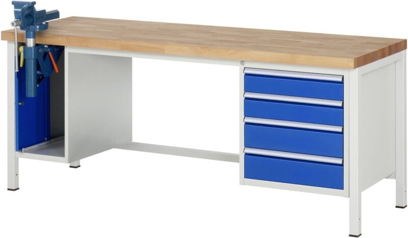 Werkbank höhenverstellbar 8185A1, B2000xT700xH840-1040mm, 4x Schublade-TA, sskl - RAU