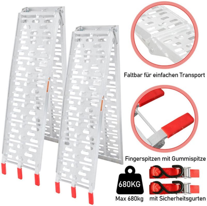 Wolketon - swanew 2er Auffahrrampe Auffahrschiene Klappbar max. 680kg alu Verladerampe