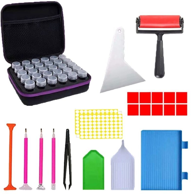 Tlily - 5D-Diamantmalerei-Zubehörboxen, 30-teilige Aufbewahrungsbox für Diamantmalerei mit gerader Griffrolle