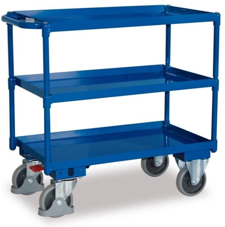 VARIOfit Tischwagen mit Wanne, Schiebegriff und 3 Ladeflächen 845x495mm