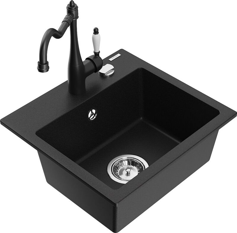 Milo 1-Becken-Granit-Spüle mit Mischbatterie Carla, Schwarz - 6505-77-670700-70 - Mexen