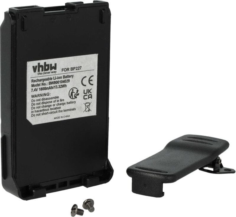Vhbw - Akku Ersatz für Icom BP-227, BP227 für Funkgerät, Walkie Talkie (1800 mAh, 7,4 v, Li-Ion) + Gürtelclip