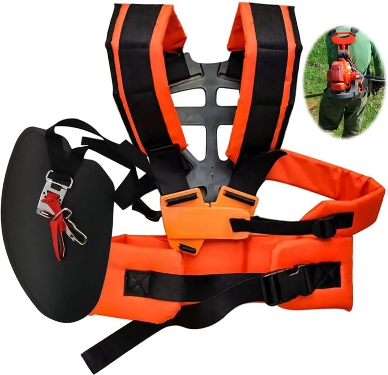 Doppelter Schultergurt-Mäher, verstellbarer Schultergurt für Freischneider oder Gartenmäher (Orange)