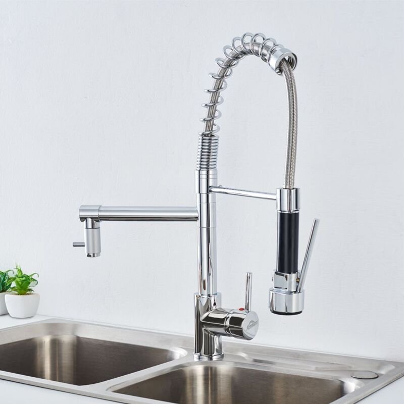 Crediri Auralum 360 Gard Hochdruck-Küchenarmatur, drehbarer Spiralfederhahn mit herausziehbarer Brause