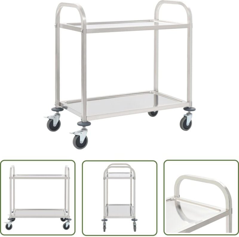 2-Stufiger Servierwagen 95 x 45 x 83,5 cm Edelstahl - Küchenwagen - Servierwagen - Edelstahl - Rollwagen - Tischwagen - ...