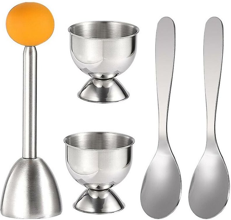 Eieraufsatz-Set, Trennwerkzeug für weiche, hartgekochte Eier, 2 Eierbecher, 2 Metalllöffel und 1 weichgekochtes Ei