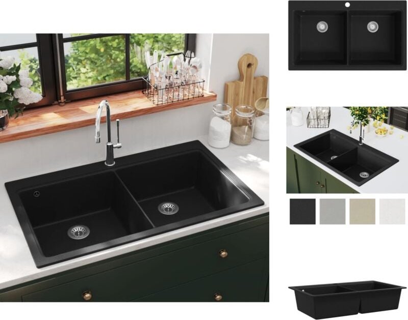 Küchenspülen & Spülbecken - Granitspüle Doppelbecken Schwarz - Schwarz