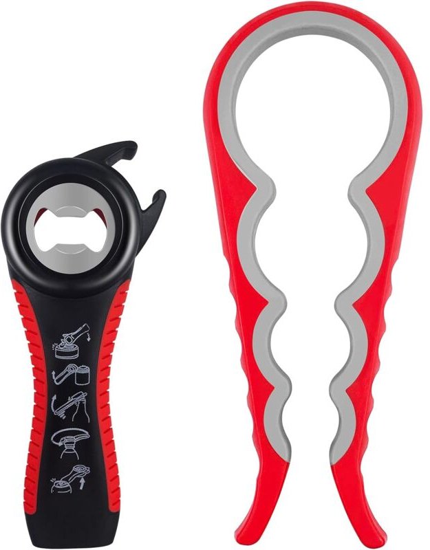 2 Stück Flaschenöffner für Senioren – 5-in-1 Dosenöffner und 4-in-1 Glasöffner, Drehverschluss-Hilfe Flaschenöffner