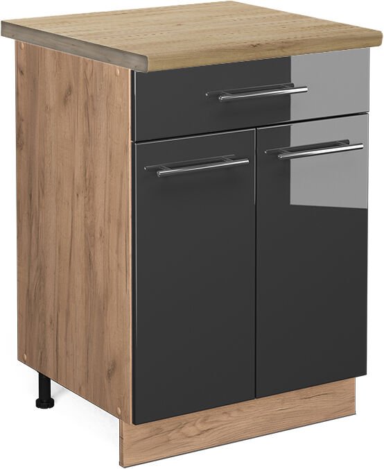 Küchenunterschrank Fame-Line, Anthrazit Hochglanz, 60 cm mit Schublade, ap Eiche Vicco