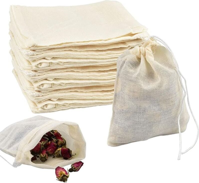 50 Stück 10 x 8 cm große, wiederverwendbare Filterbeutel aus Baumwolle, Filterbeutel aus Jutegewebe mit gewebtem Seildes...
