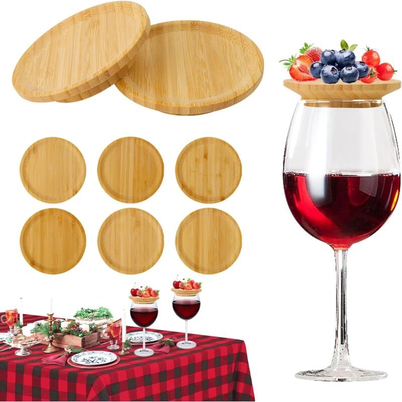 Set mit 6 runden Weinglas-Dekorationen aus Holz, Dessert- und Vorspeisenteller - Lntyq