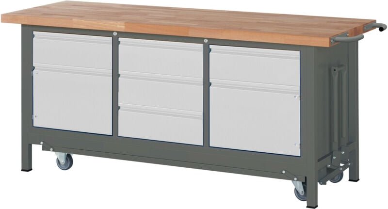 Werkbank Premium mit abs. Fahrgestell, 5 Schubladen und 2 Flügeltüren BxTxH 2000x700x880mm - Stier