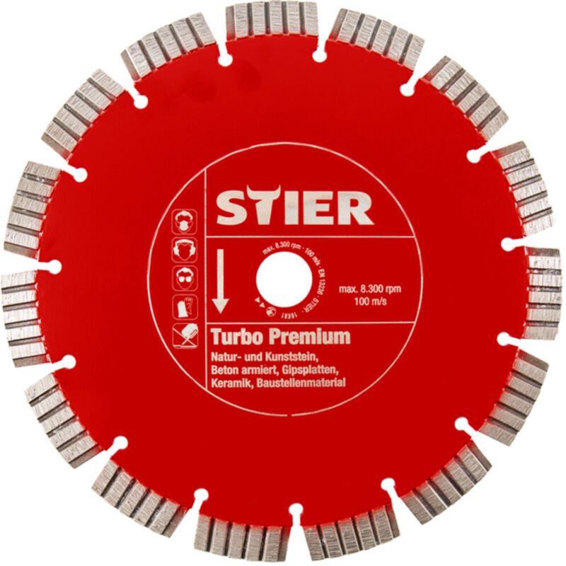 STIER Diamanttrennscheibe, Durchmesser 400mm, Bohrung 20-25,4mm, perfekt für Ziegel & Natur-Kunststein, turbo Premium Tr...