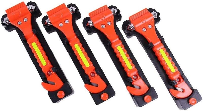 4er-Pack Auto-Sicherheitshammer, Notfall-Fluchtwerkzeug mit Fensterbrecher, Sicherheitsgurtschneider, Reflektorband, 12 ...