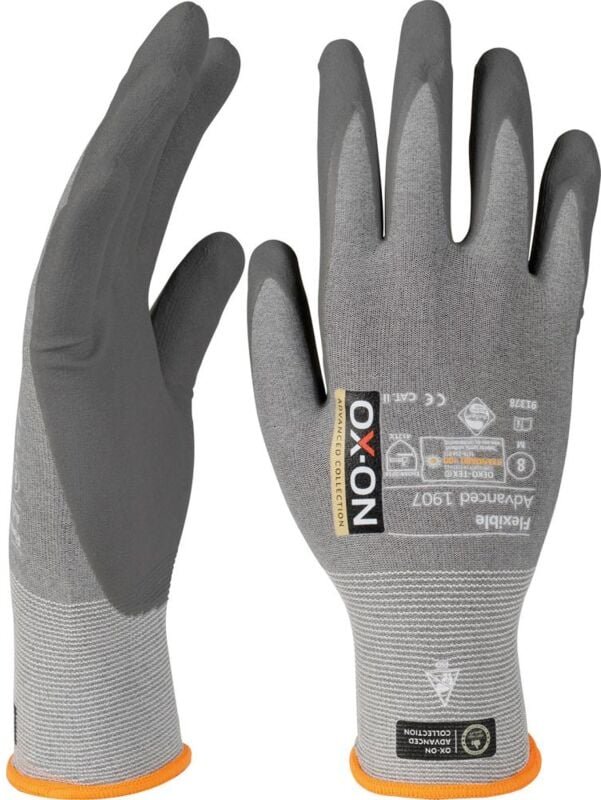 OX-ON 91380 Handschuhe Flexible Advanced 1907 Größe 10 grau/hellgrau EN 388, EN