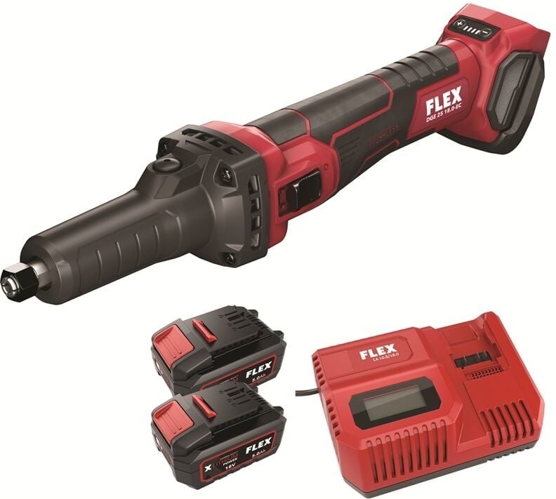 Akku-Geradschleifer 18,0 v dge 25 18.0-EC inkl. 2 Akkus 5,0 Ah / Ladegerät - Flex