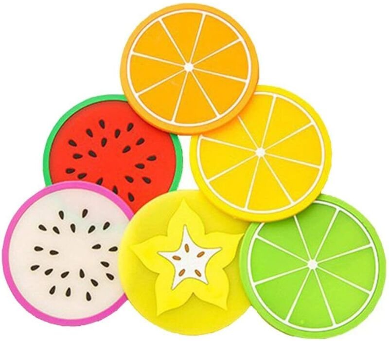 Csparkv - Stück kreative Silikon-Untersetzer – runde Tassenunterlage mit Fruchtmuster für Getränke, Kaffee, Tee, Glas, K...