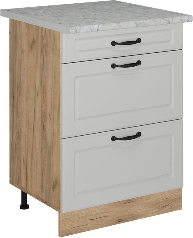 Vicco - Küchenunterschrank R-Line, Weiß Landhaus, 60 cm mit Schubladen, ap Marmor