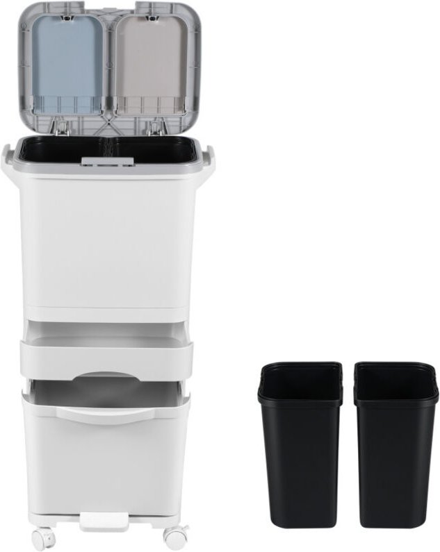 SWANEW 42L Abfalleimer Mülleimer Küche Müllsortier 4 Fächer Recycler Lagerschrank Pedal