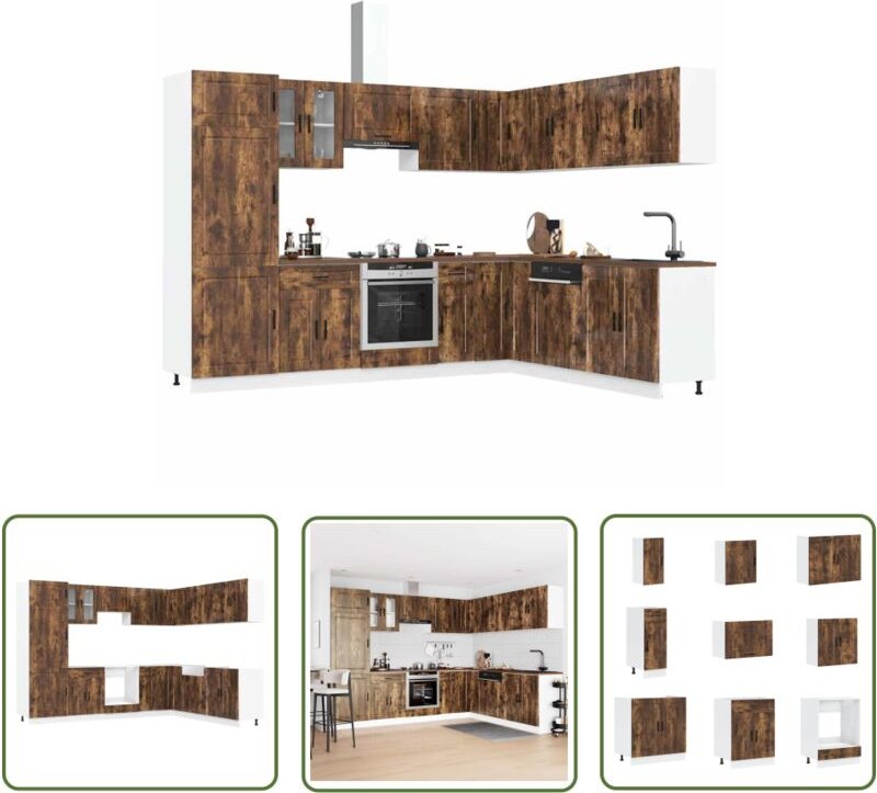The Living Store - vidaXL 14-tlg. Küchenschrank-Set Porto Räuchereiche Holzwerkstoff