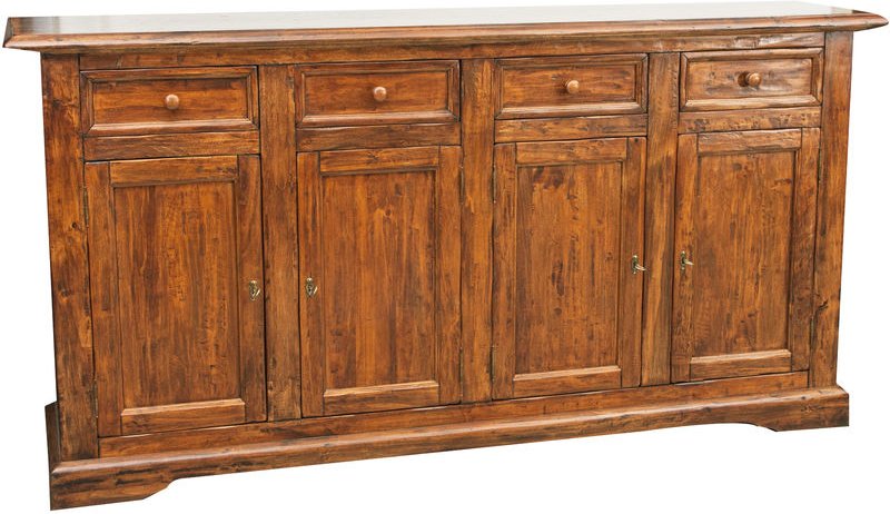 Biscottini - Country Sideboard aus massivem Lindenholz mit Nussbaum-Finish L202xPR45xH103 cm. Made in Italy