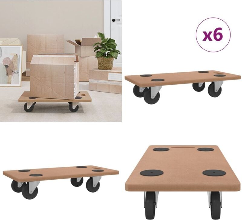 Rollbretter 6 Stk. Rechteckig Holzwerkstoff - Rollwagen - Transportwagen - Home & Living