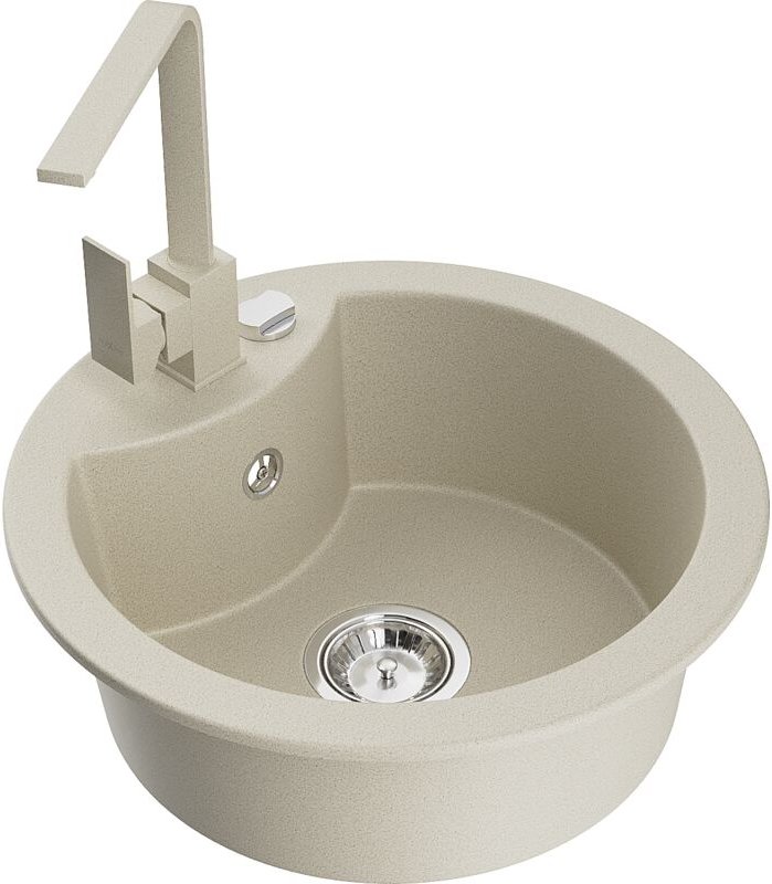 Mexen Diego 1-Becken-Granit-Spüle mit Mischbatterie Rita, Beige - 6512-69-670300-69