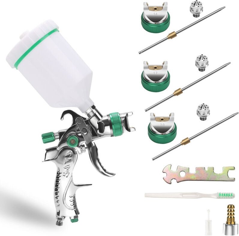 Vingo - swanew hvlp Lackierpistole Die schwerkraftkanone 3 Düsen(1.4/1,7/2.0mm) 600ml Profi Spritzpistole Sprühpistole 0...