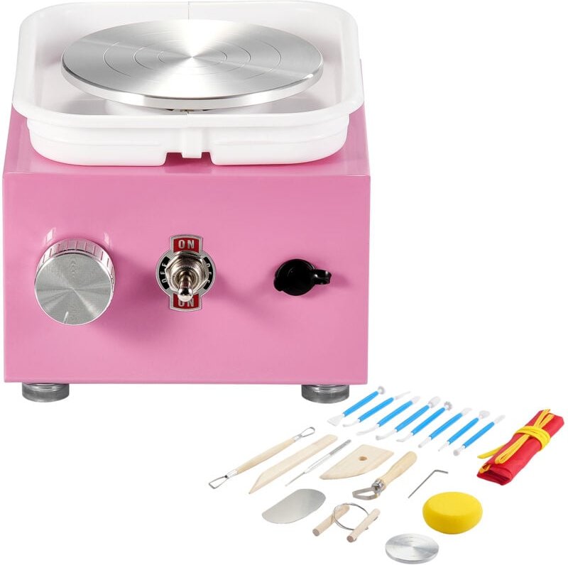 Mophorn Mini-Töpferscheibe, 0–320 U/min, abnehmbares Becken, 2 Drehteller, 18-teiliges Zubehör, rosa, für Heimwerker