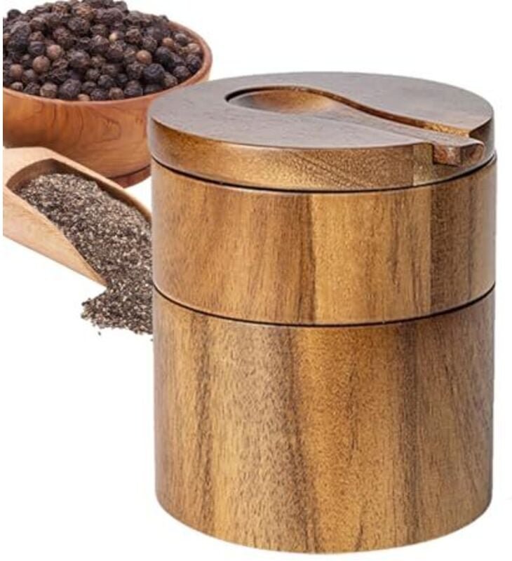 Salzbox aus Holz – konstruierter Salzbehälter doppellagige runde Salz- und Pfefferbox, Kellerschale mit Deckel, Salzbehä...