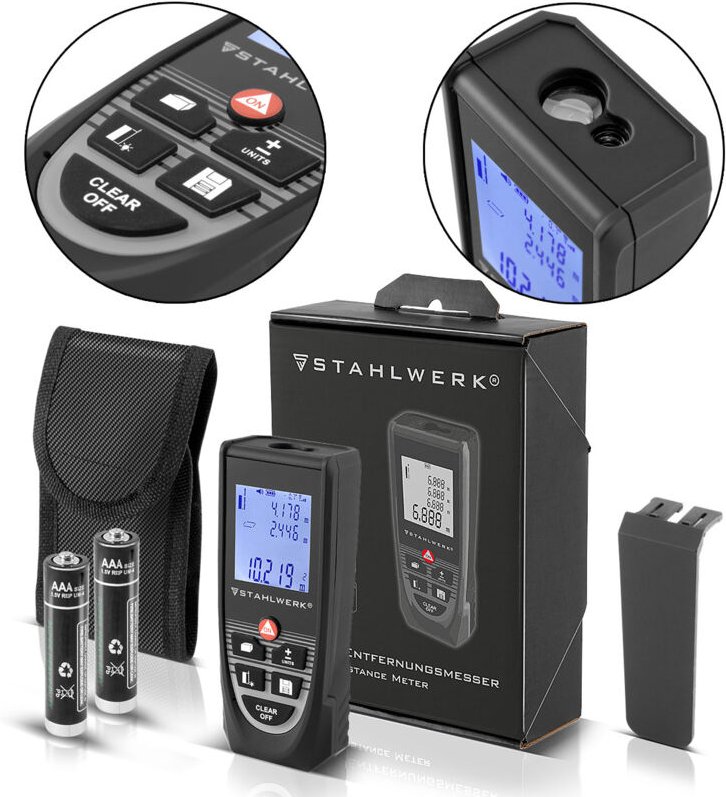 Laser Entfernungsmesser LE-80 st bis 80 m beleuchtetes lcd Display - Stahlwerk