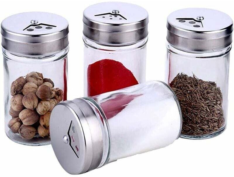 Ritte Pots à Épices, 4 Pièces Bocaux à Épices, Pot de Rangement Transparent de 100 ML avec Couvercle, Trous de Versement...