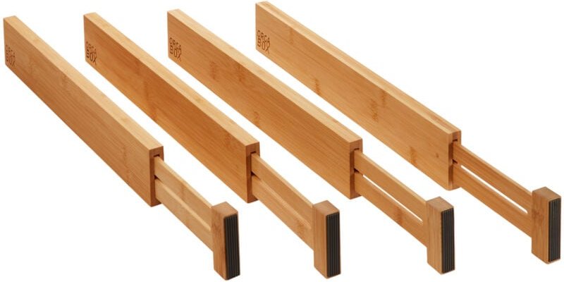 4-teiliges orga-box Bambus Schubladen Trennsystem 430 - 556 mm Schubladentrenner, Schubladenteiler mit Federmechanismus