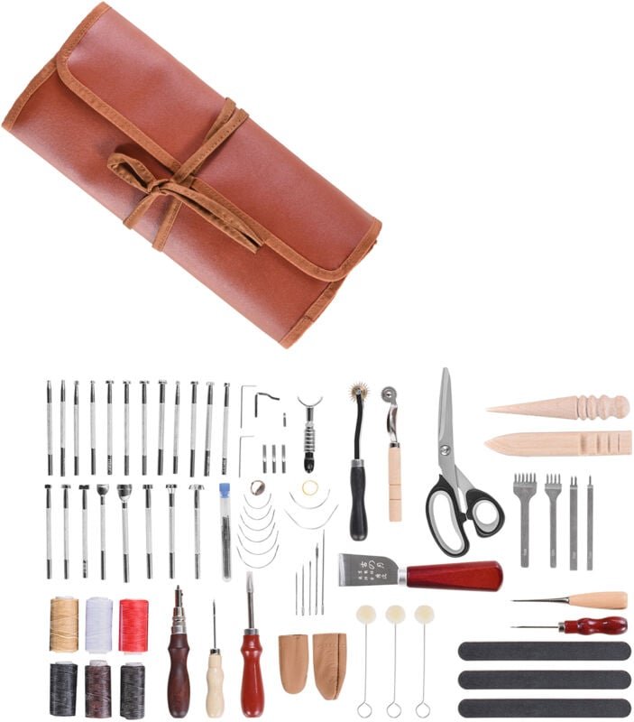 Mophorn 72-teiliges Lederhandwerks-Set mit tragbarer Canvas-Aufbewahrungstasche, inklusive Stanz-, Näh- und Schneidewerk...