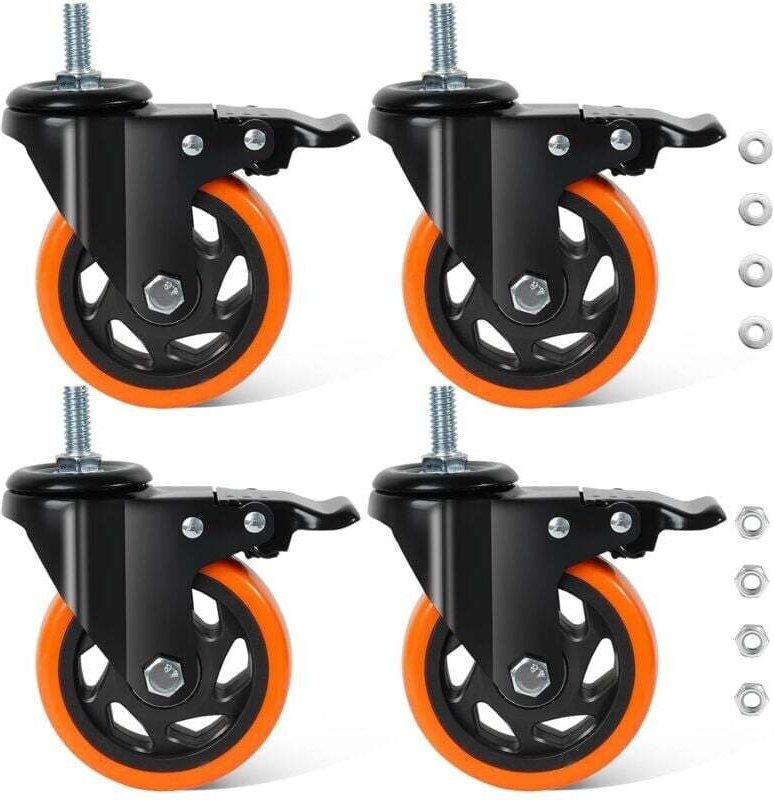 Thumbnail - 100 mm Schwerlastrollen, M12 mm × 30 mm Möbelrollen mit Bremsrollen, 550 kg Schwerlast-Lenkrollen für Möbeltransportroll...