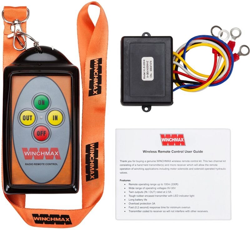 2-Kanal-Windenfernbedienung, kabellos. Einzelnes HD-Mobilteil, große Reichweite (100 m). 12V/24V