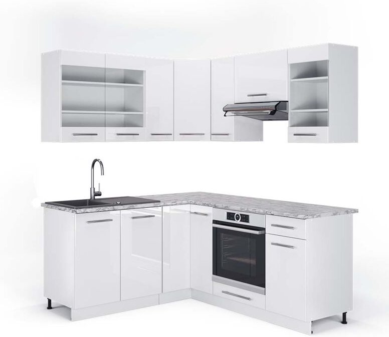 Vicco - Eckküche Fame-Line, Weiß Hochglanz/Weiß, 160 x 190 cm , ap Marmor