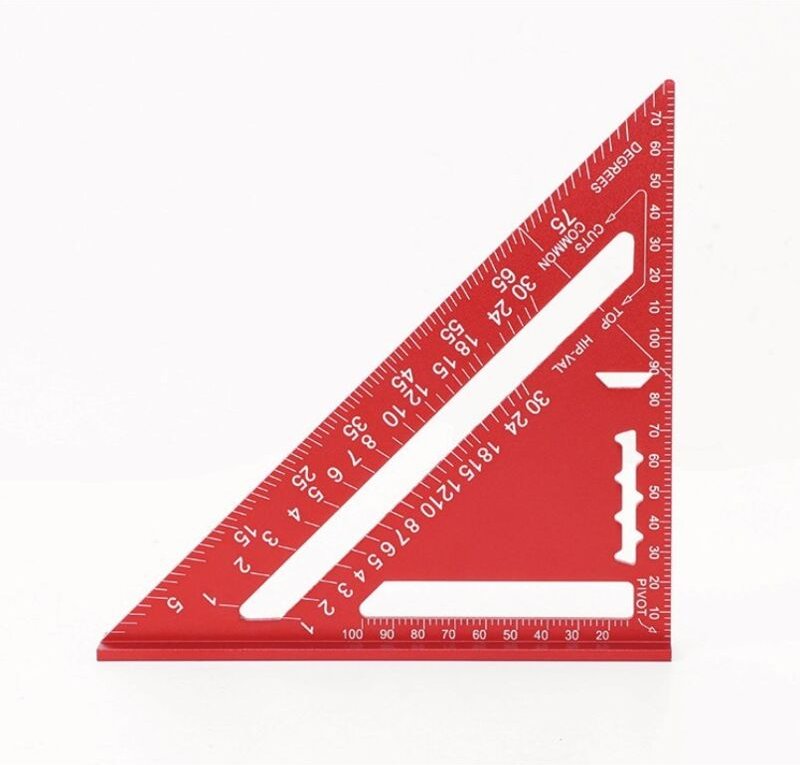 7-Zoll-Dreieckslineal – metrisch – rote Aluminiumlegierung – 90 Grad verdicktes Quadrat