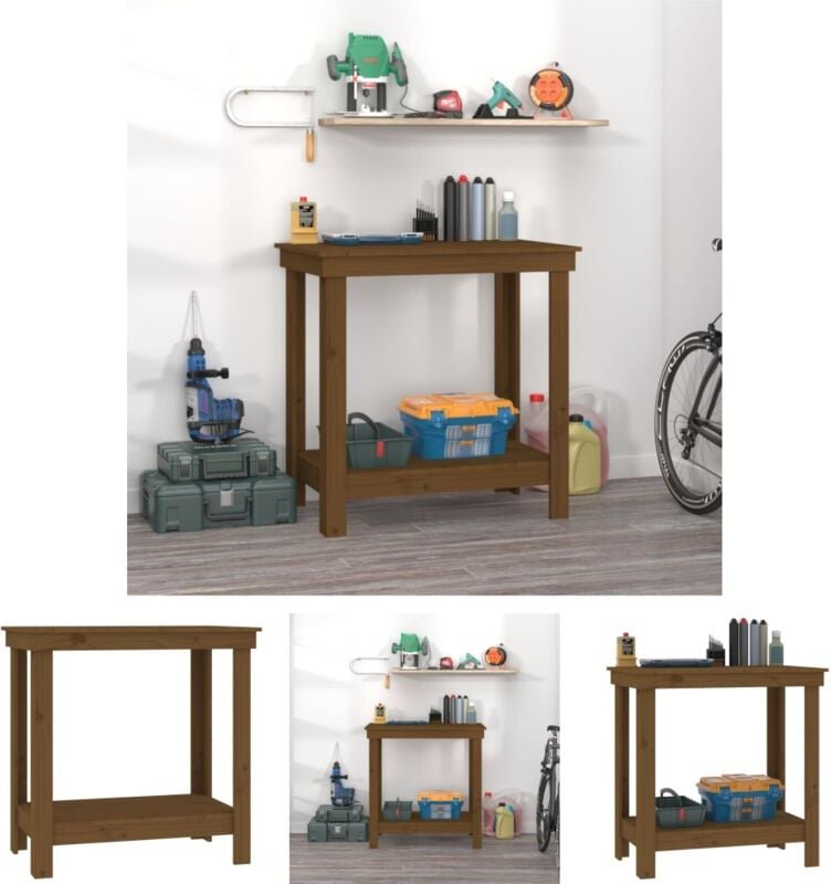 The Living Store - Werkbank Honigbraun 80x50x80 cm Massivholz Kiefer - Werkbänke - Braun