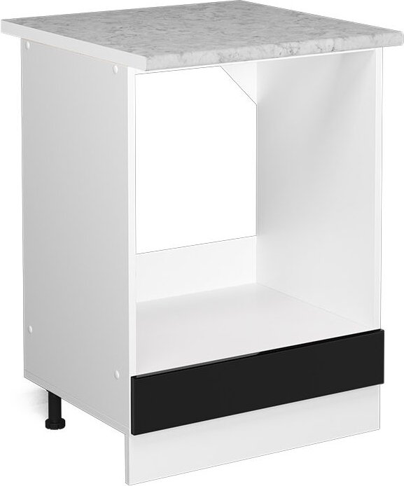 Herdumbauschrank R-Line, Schwarz Hochglanz, 60 cm , ap Marmor Vicco