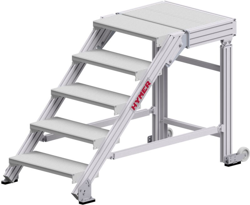 Hymer Treppenpodest mit großflächiger Plattform und 2 Rollen 0,6m Stufenbreite 5 Stufen